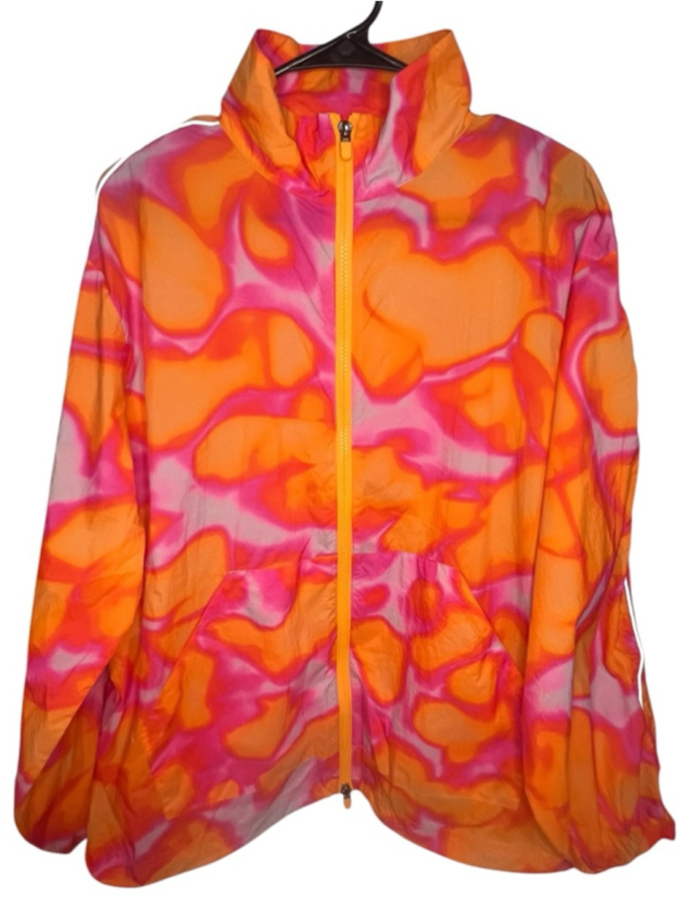 Fabletics Bright Abstract Pink And Orange Zip Up Lightweight Activewear Jacket